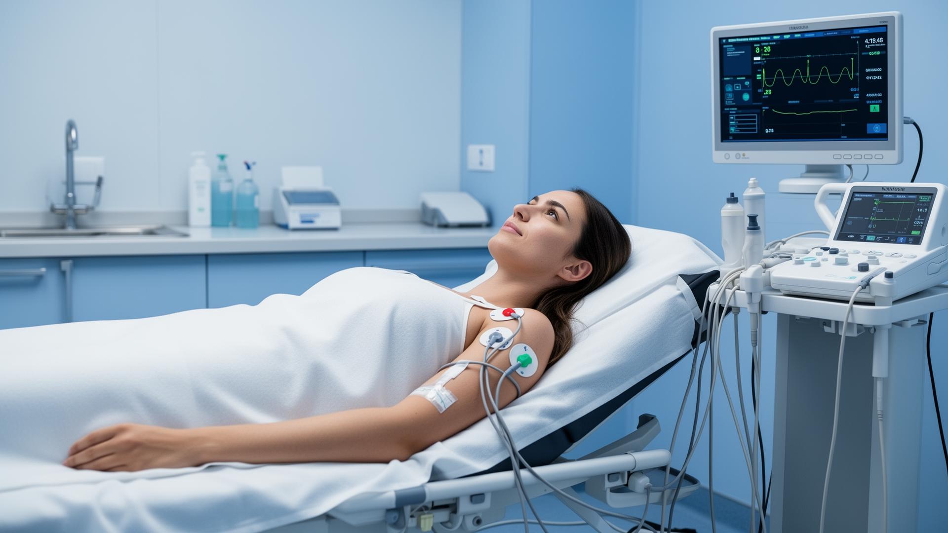 Paciente monitorado durante exame de cardioestimulação trans-esofágica